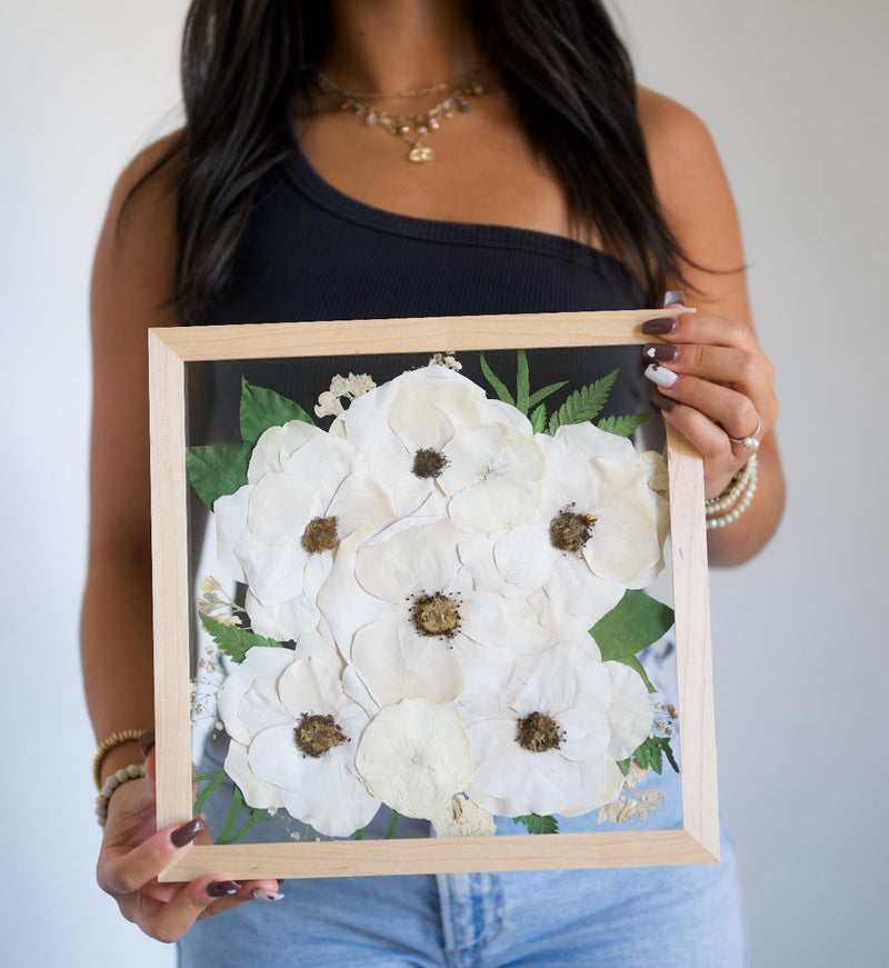 Pressed wedding bouquet framed by Olive Branch Studios for a Tallahassee, FL couple