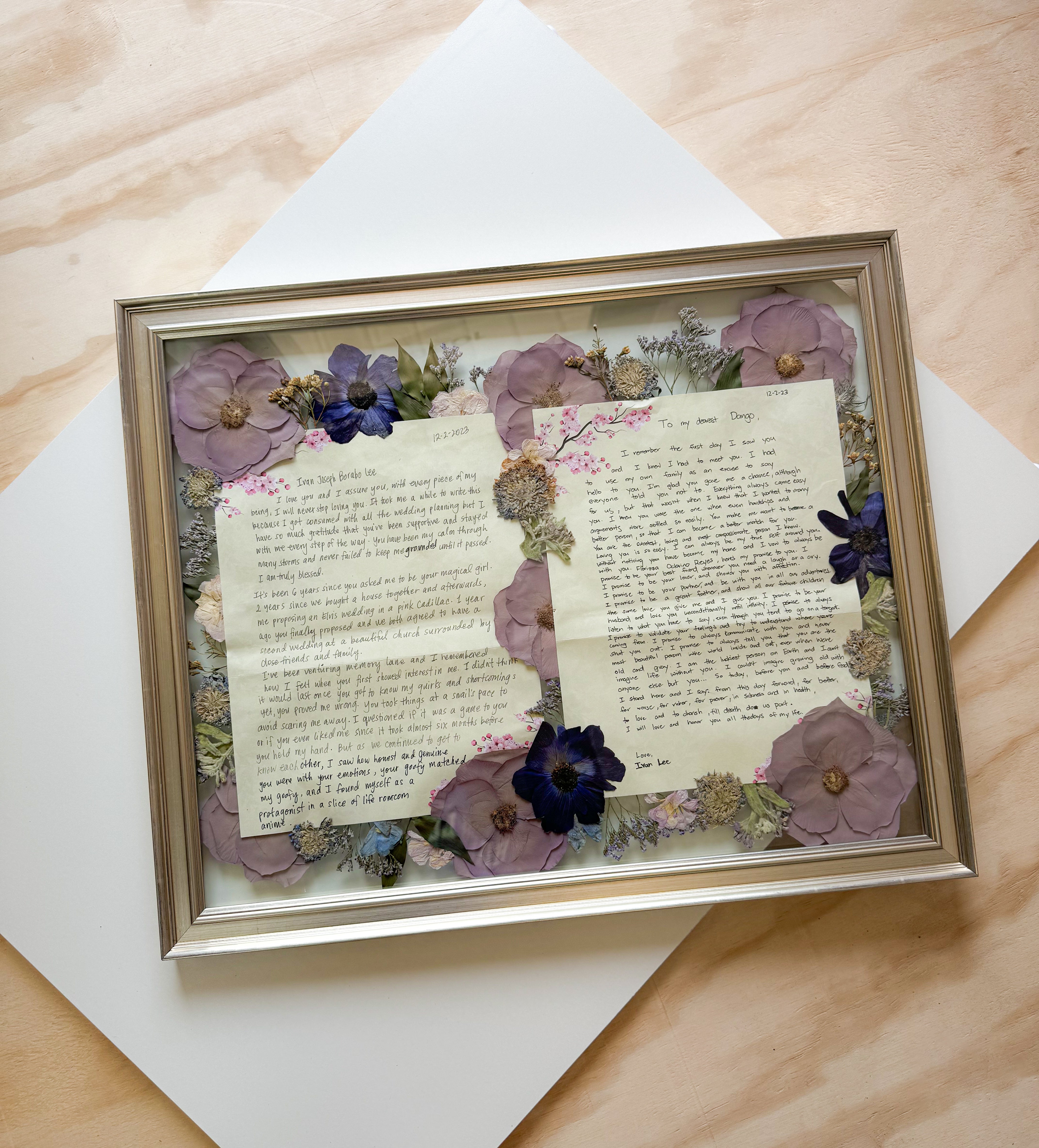 Flowers preserved vows in frame