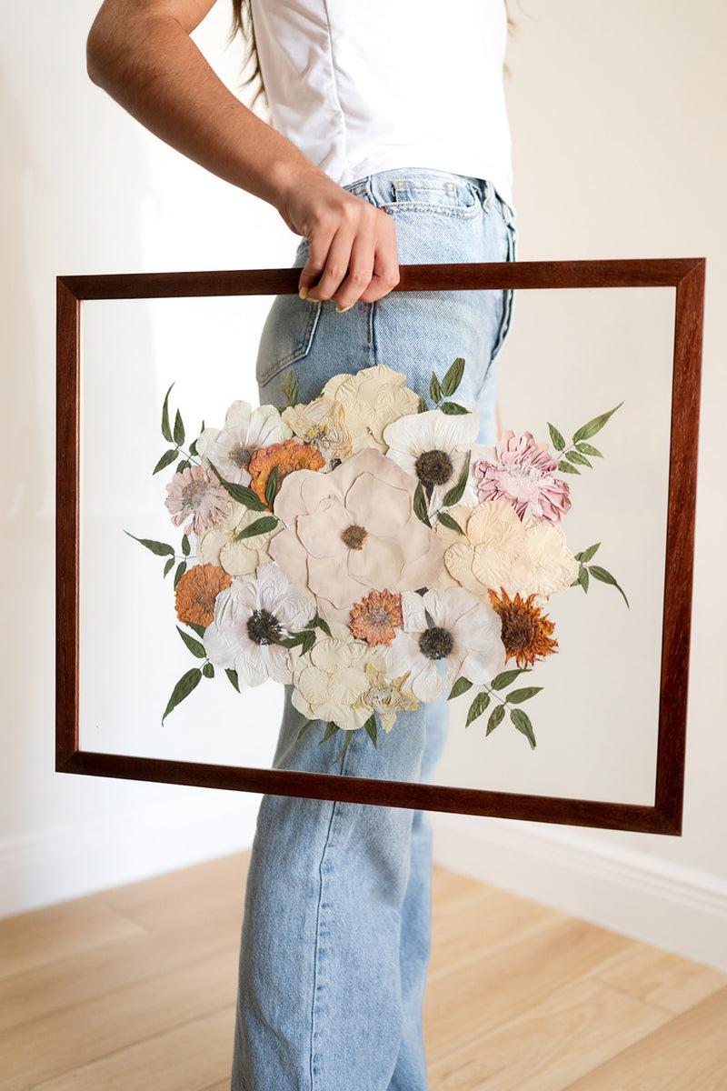 Pressed wedding bouquet framed by Olive Branch Studios for a St. Augustine, FL couple