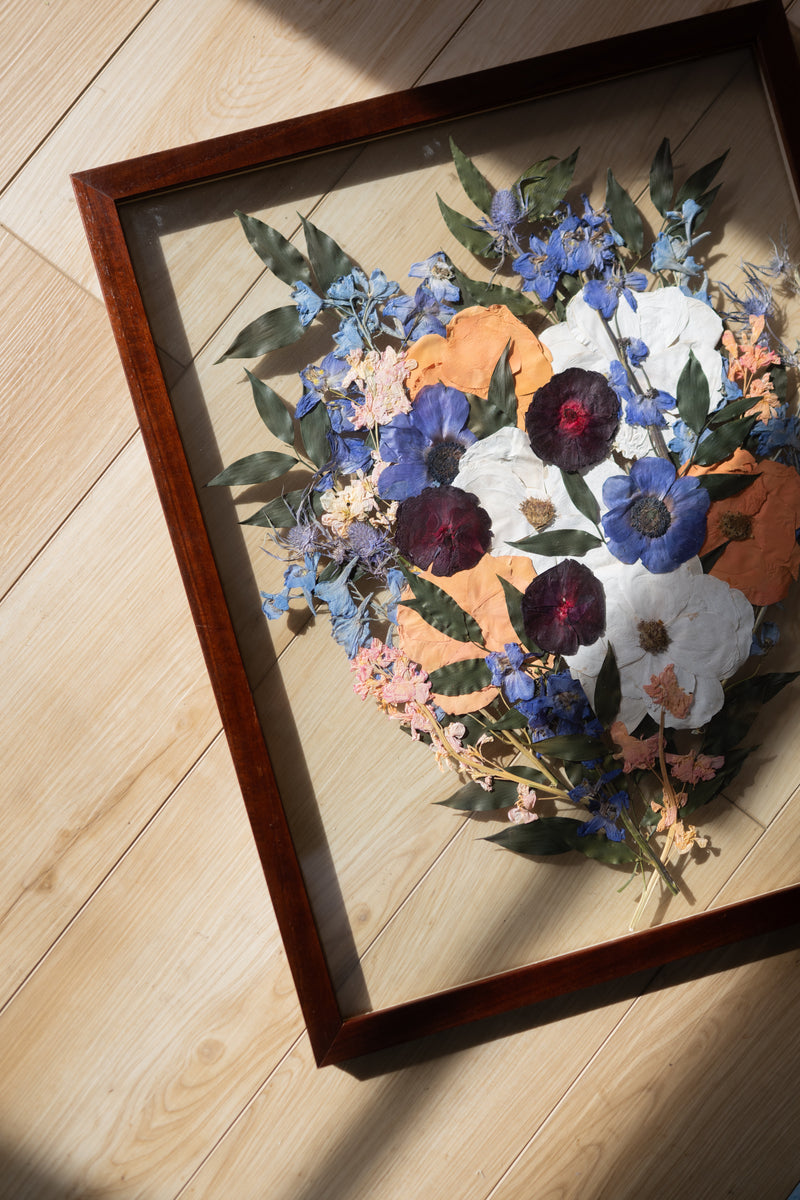Pressed wedding bouquet framed by Olive Branch Studios for a Cape Coral, FL couple